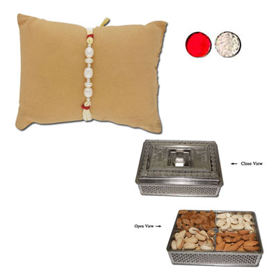 "Eternity Pearl Rakhi - JPJUN-23-055 (Single Rakhi), Muskan Dry Fruit Box - Code DFB6000 - Click here to View more details about this Product